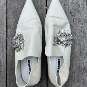 Jil Sander Cream Flats with Silver Embellishments